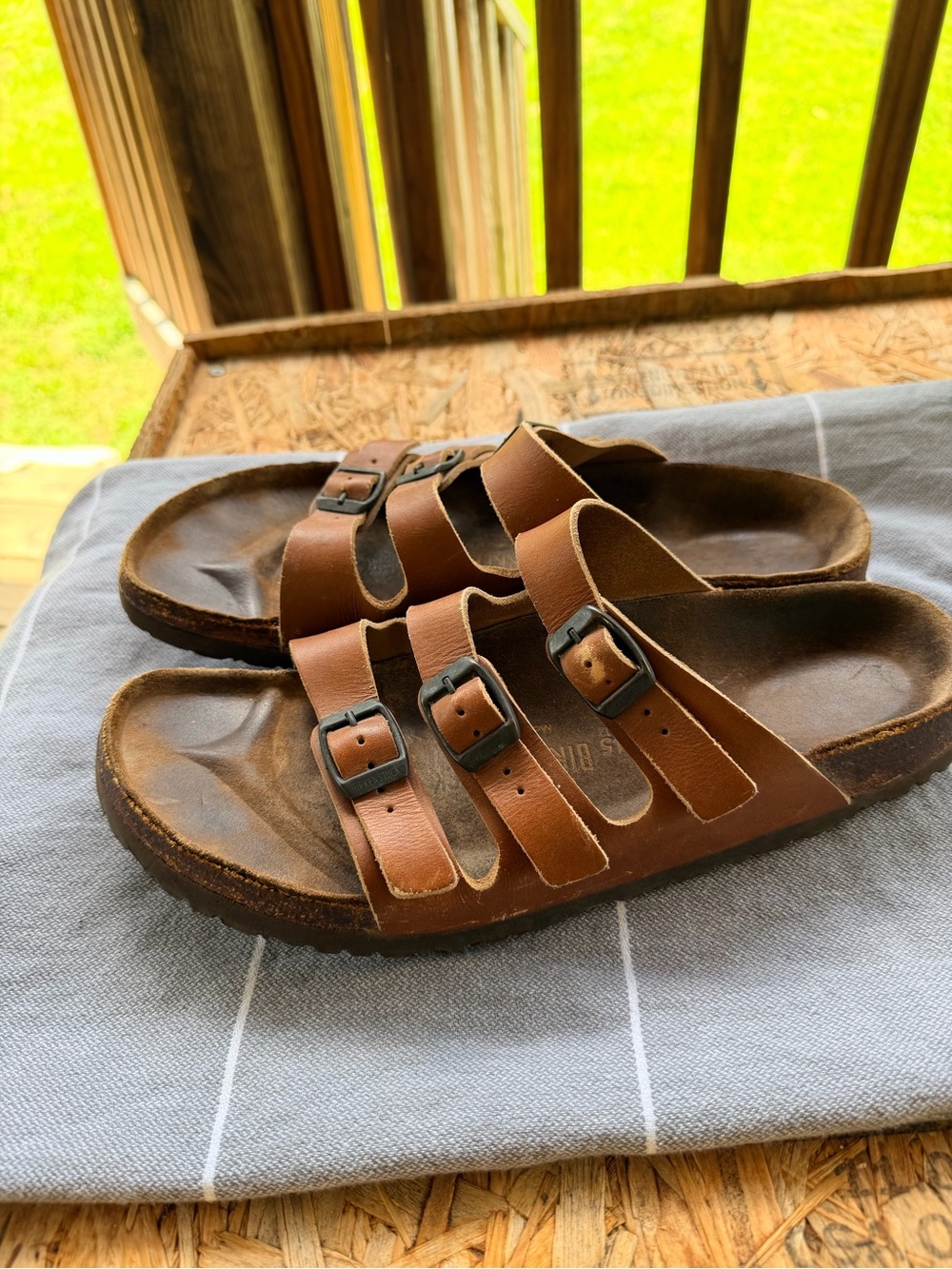 birkenstock 45 Light Brown Three Strap Florida Sandals Clean - Picture 4 of 6